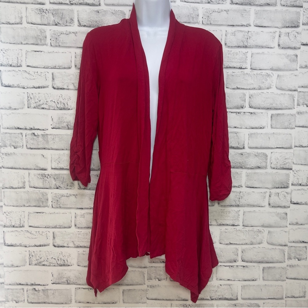 AB Studio Drapped Open Front 3/4 Cinched Sleeves Lightweight Cardigan Large